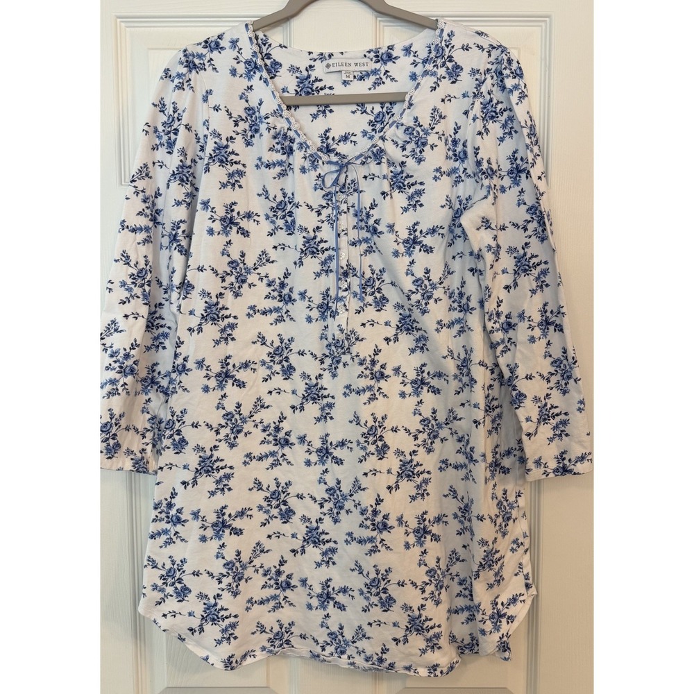 Eileen West Nightgown M Floral 100% Cotton Flannel Cottagecore‎ Grannycore Warm